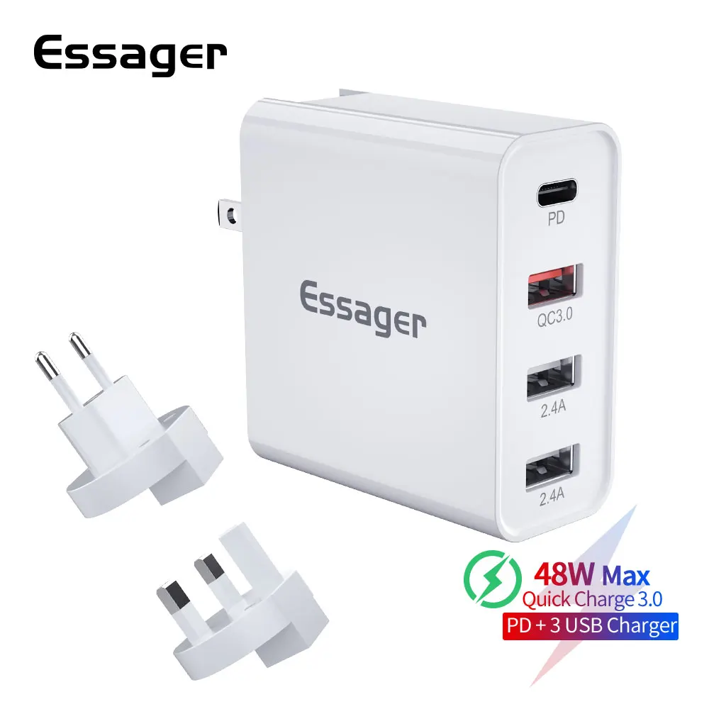Essager 48 Вт мульти Быстрая зарядка 3 0 USB зарядное устройство PD Тип C QC3.0 QC турбо