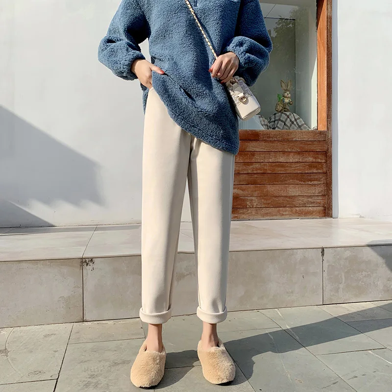 

Брюки женские на осень и зиму, новинка 2021, брюки Harlan, свободные брюки с редисом, повседневные Прямые брюки с высокой талией, твидовые брюки