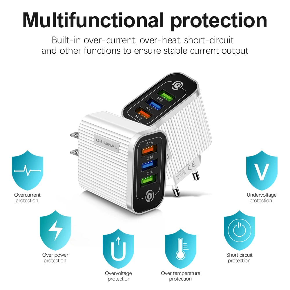 

USB Charger Quick Charge 3.0 4.0 4 Port Mobile Phone Chargers Fast Charging For iPhone Samsung Xiaomi Huawei Tablet Wall Adapter