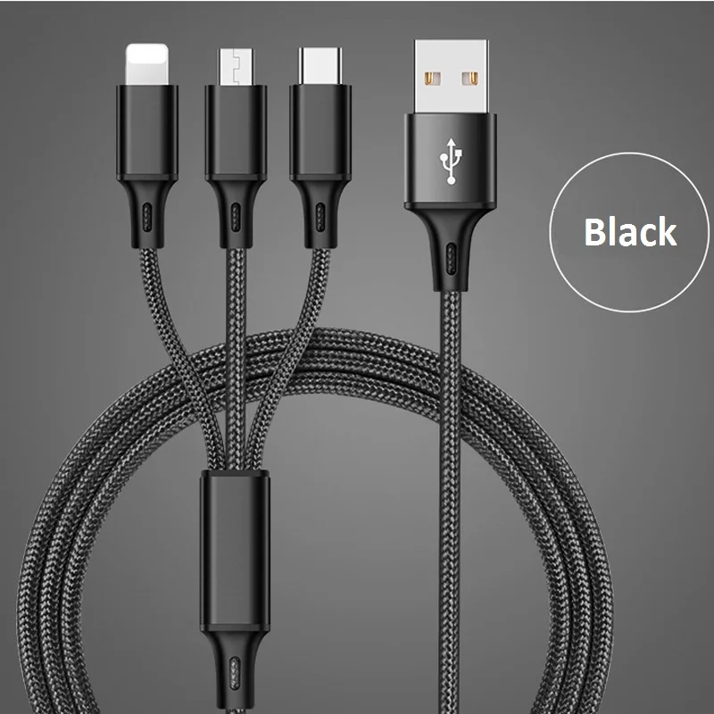 USB кабель для iPhone XS X 8 7 6 зарядное устройство 3 в 1 микро USB кабель для Android USB TypeC кабели для мобильных телефонов для samsung S9 - Color: Black