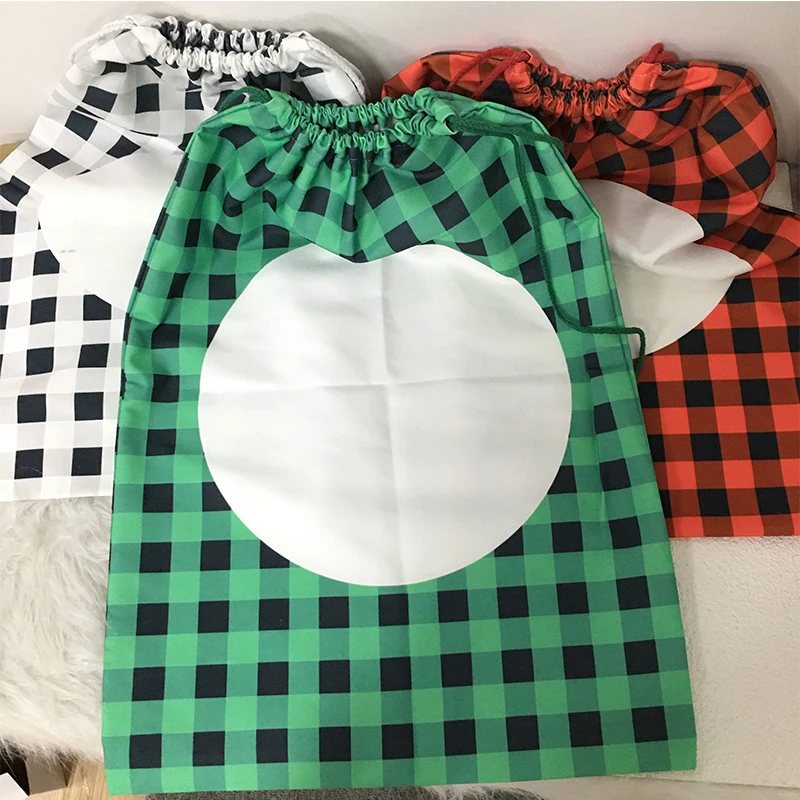 

30Pcs/Lot Sublimation Santa Sacks Plaid Canvas Double Drawstring Plaid Gift Bag Xmas Tree Decoration Gift Storage Bags For Man