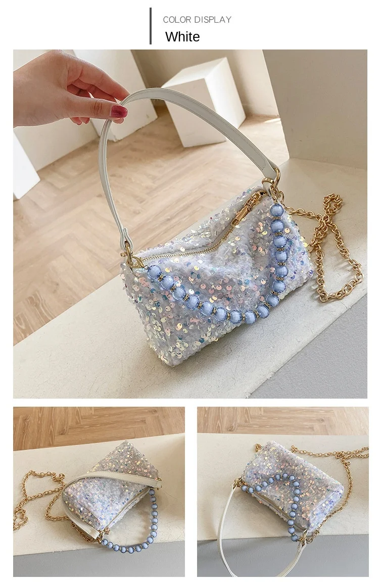 

2021 New Summer Handbags Korean Fashion Diagonal Sequin Small Square Bag Underarm Hand Hag