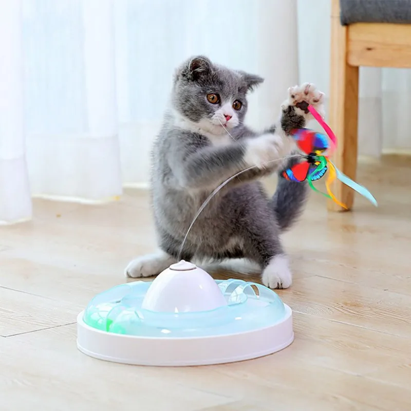 

Relieving Boring Automatic Electric Rotating Cat Toy With Butterfly Stick Cat Turntable Ball Toys Without Battery