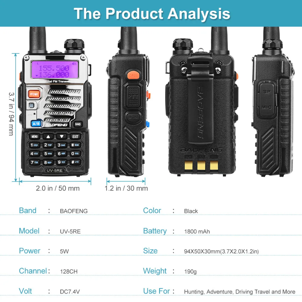 Портативная рация портативное радио Baofeng UV-5RE двухдиапазонное двухстороннее радио Pofung UV 5RE 5 Вт 128CH UHF/VHF двойной дисплей радио