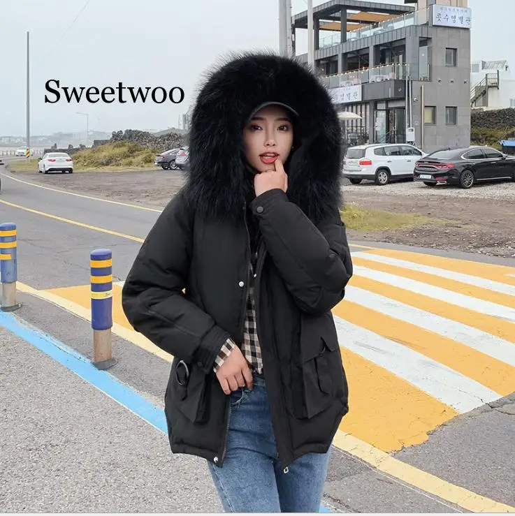 New Korean Fur Hooded Jackets Parkas Winter Jacket Women Short Style Tie Up Warm Thick Slim Winter Coat Female
