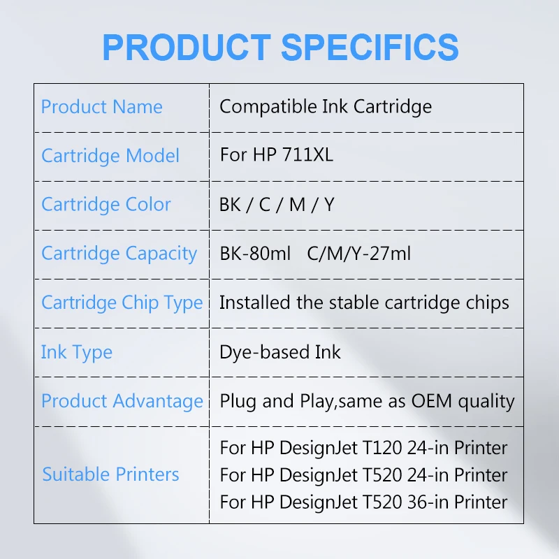 [Сторонний бренд] для HP 711XL 711 сменный картридж с чернилами полностью совместимый