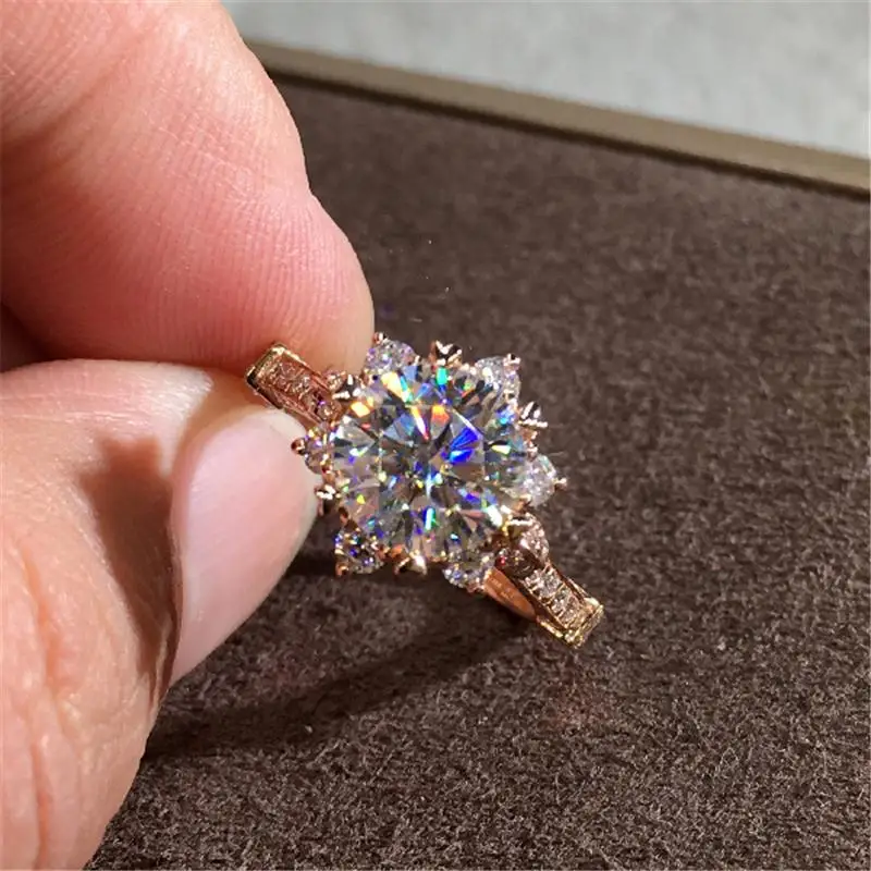

14K Rose Gold 2 Carat Diamond Ring for Women Fashion 925 Silver Color Jewelry Pure Bizuteria Gemstone Anillos De Wedding Ring