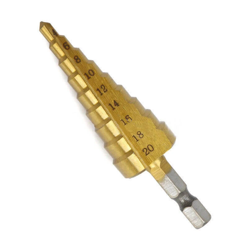 

HSS Steel Titanium Coated Step Drill Bit Hole Cutter 4-20mm Metal Tool Golden .