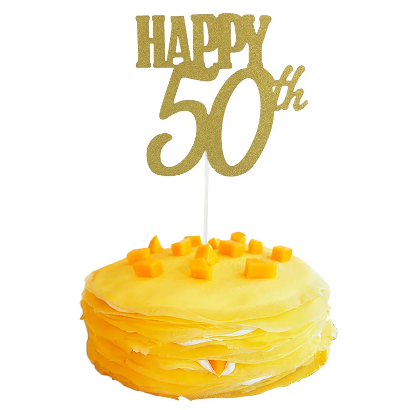 

1Pc 30/40/50/60 Years Old Happy Birthday Wedding Birthday Party Cake Top Hat Acrylic Golden Dessert Plug-in Decoration