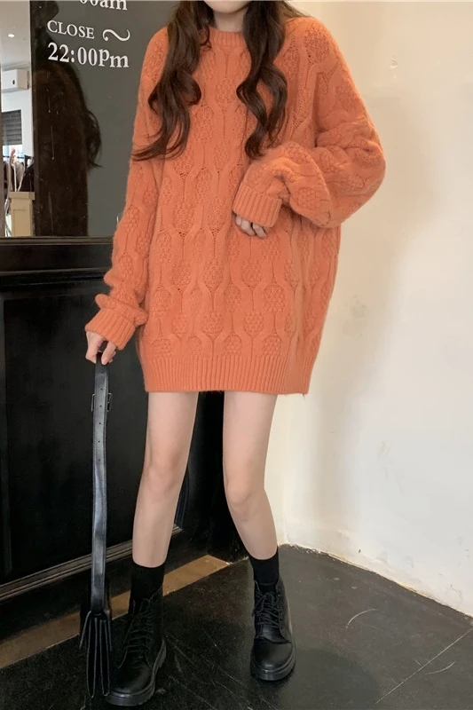 

New autumn and winter linen twist pullover sweater female loose Korean thick lazy wind thick wool outside wear