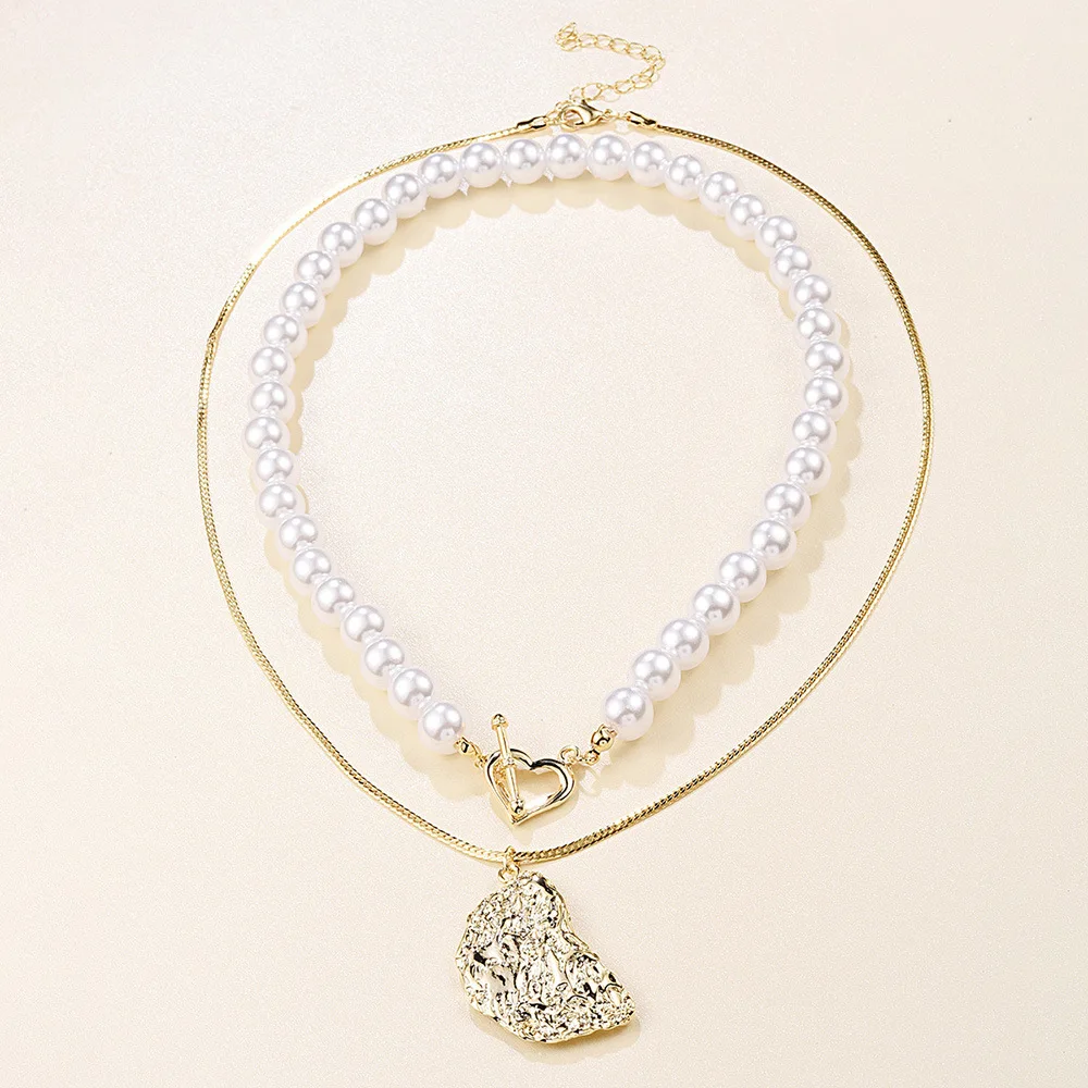 Новый дизайн имитация жемчуга Двухслойное колье модное металлическое ожерелье с