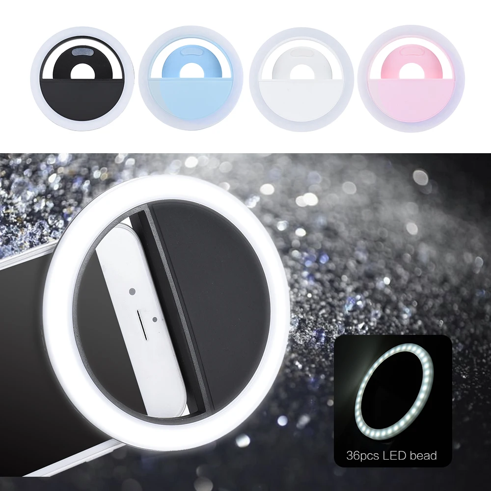 Портативный кольцевой светильник Andoer для селфи с прищепкой 36 светодиодных ламп