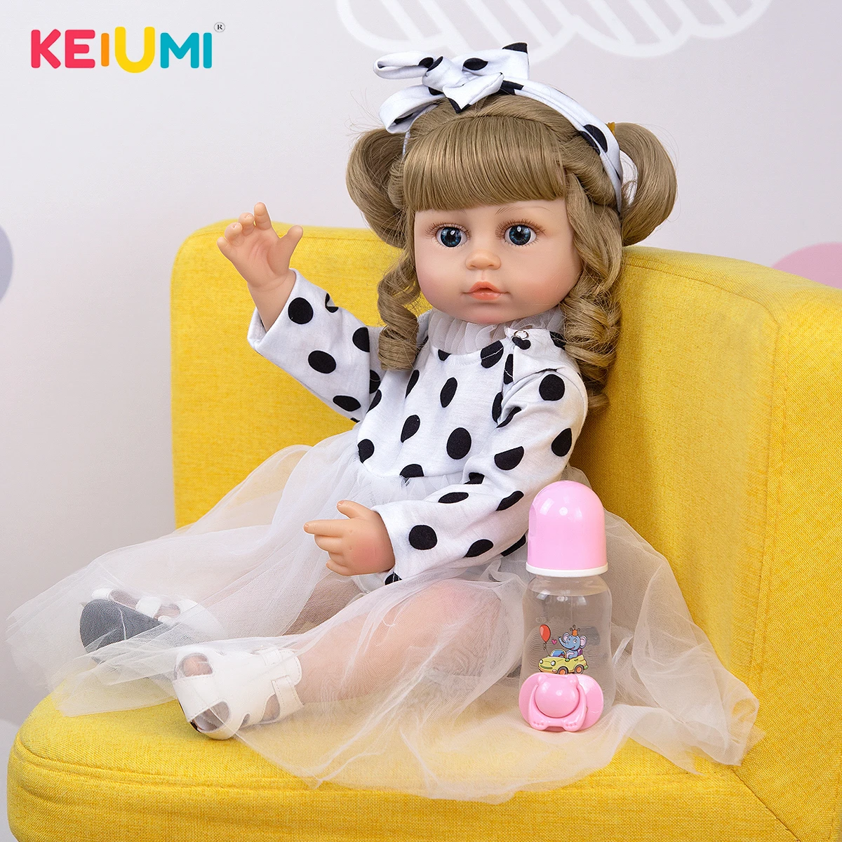 

KEIUMI 22 Inch Full Silicone Gold Curls Fashion Sweet Reborn Menina Boneca Vinyl Reborn Baby Doll Toy Kid's Children Present