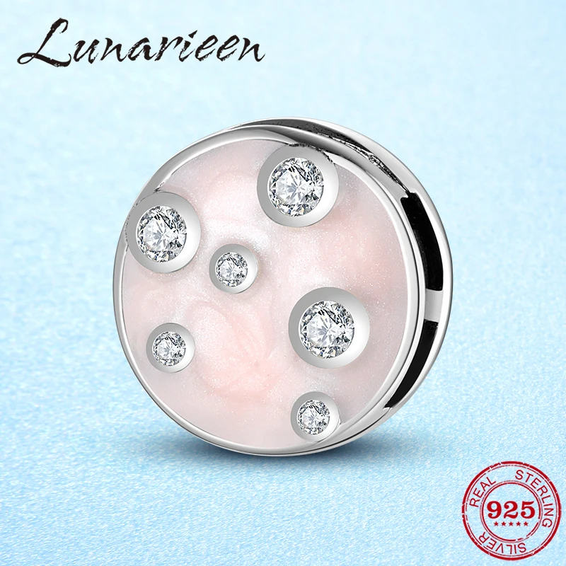 

С CZ круглыми розовыми эмалевыми зажимами из бисера, Изящные Ювелирные изделия, подходят для оригинальных отражающих шармов, DIY браслет, нови...