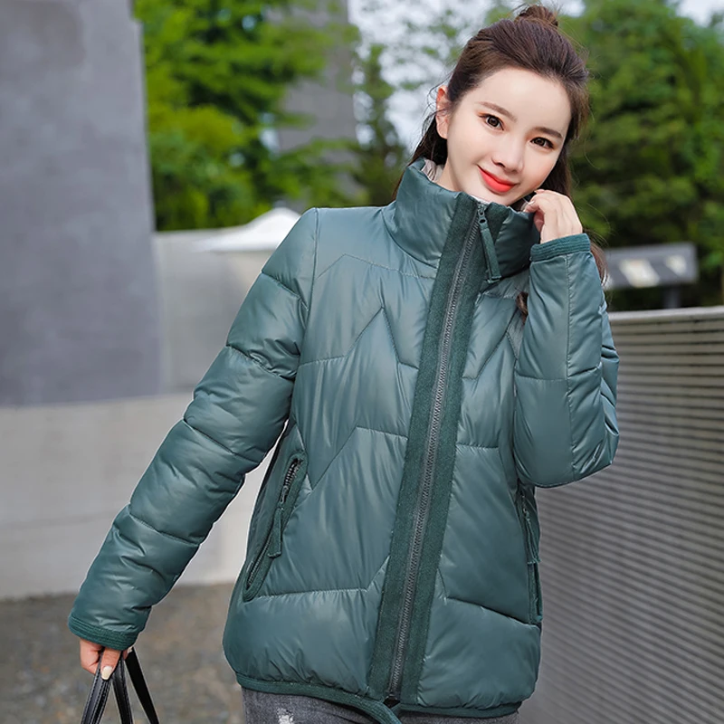 

2021 New Winter Women Short Bubble Coat Thick Warm Solid Cotton Padded Woman Parkas Stand Collar Casual Zipper Puffer Jackets