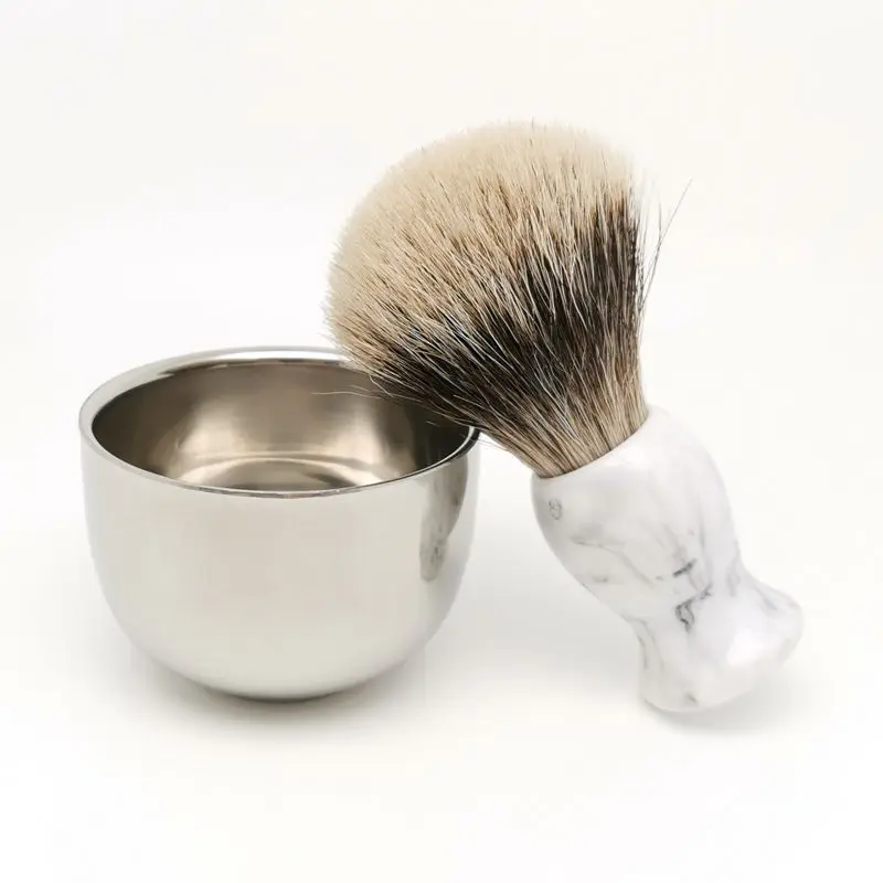 TEYO Two Band Silvertip Finest Badger Hair Shaving Brush and Shaving Cup Set Include Perfect for Man Wet Shave Cream Razor Tools