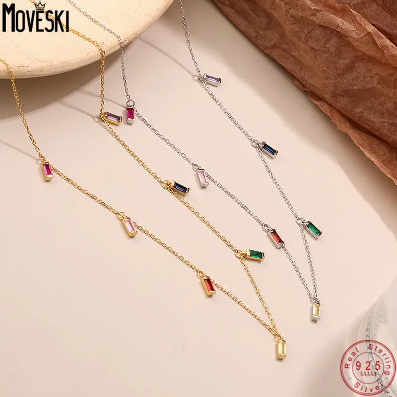 

MOVESKI 925 Sterling Silver Korean INS sweet Color Zircon Necklace Women Wedding Jewelry Party Gift