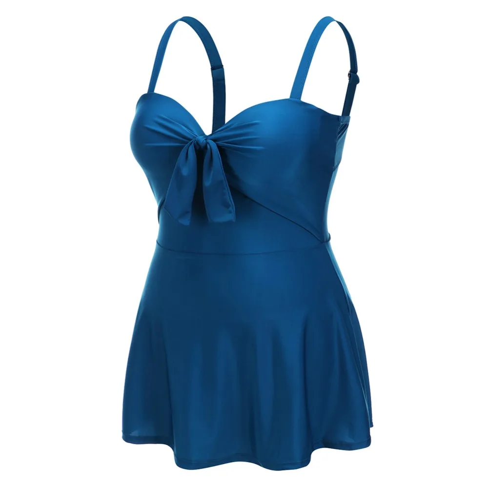 Women's Monokini One Piece Swimsuit Plus Size Swim Skirt Tankini Swimwear Female Solid Bathing Suit Beachwear XL XXL XXXL 4XL - Цвет: Blue