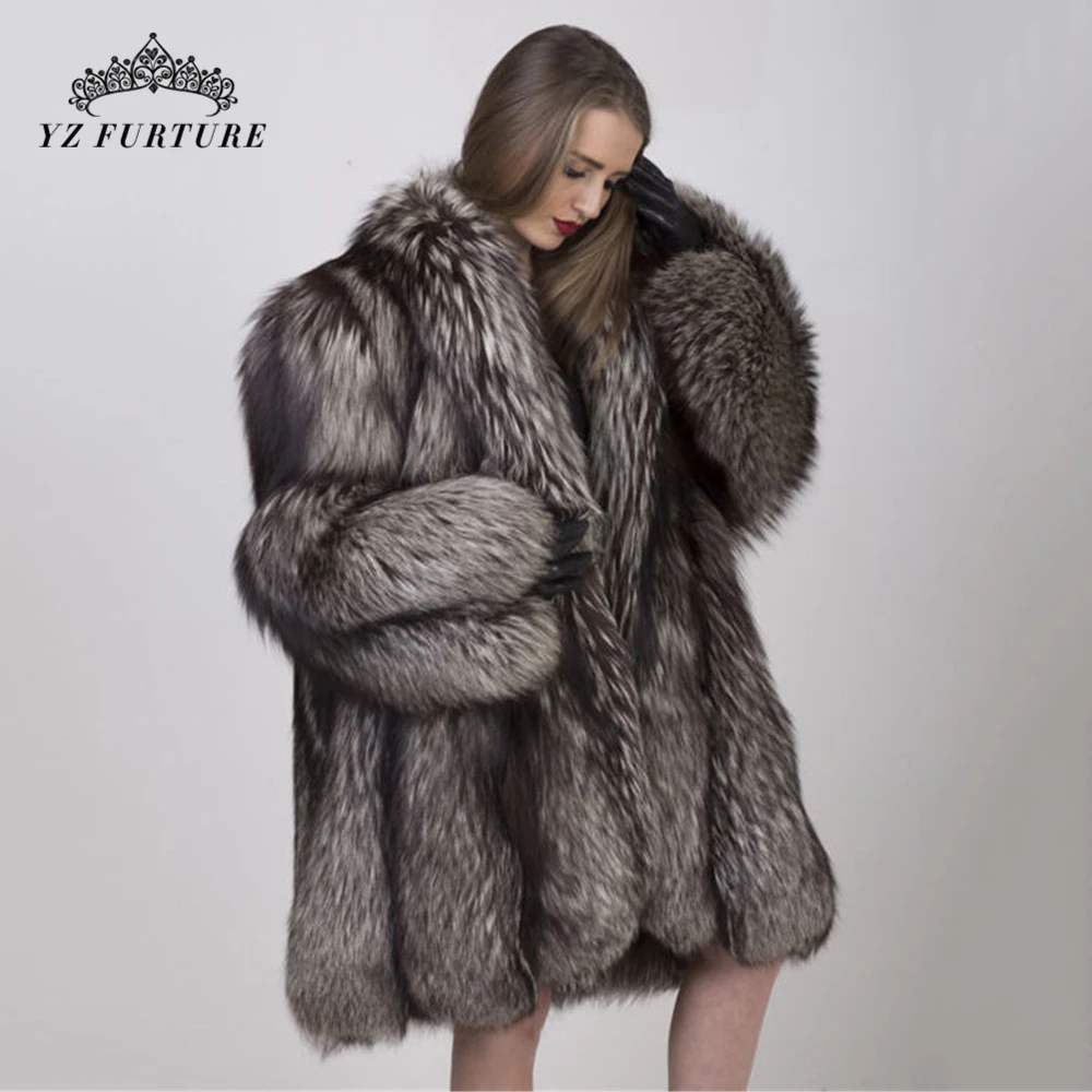 Новое натуральное пальто из натуральной черно-бурой лисицы с мехом длинные меховые пальто теплые женские меховые зимнее пальто винтажные женские шубы