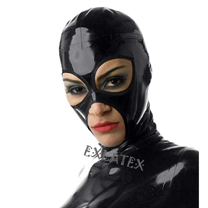 Латексный капюшон унисекс искусственная кожа маска с красной отделкой вокруг