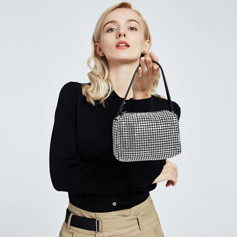 Блестящая сумка-хобо с бриллиантами женские сумочки клатчи винтажная