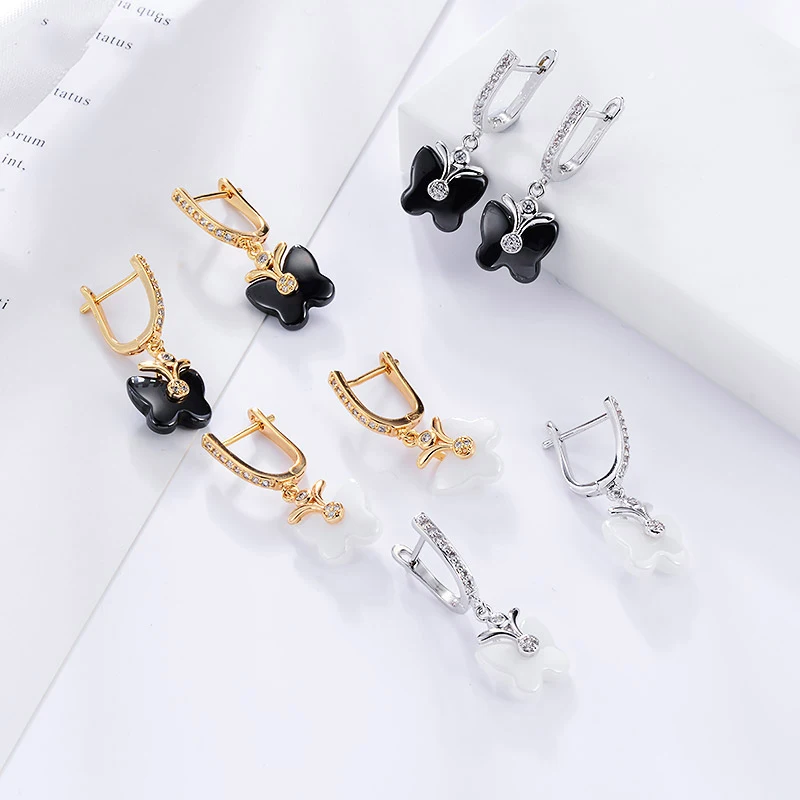 Модные милые керамические висячие серьги в форме бабочки роскошные