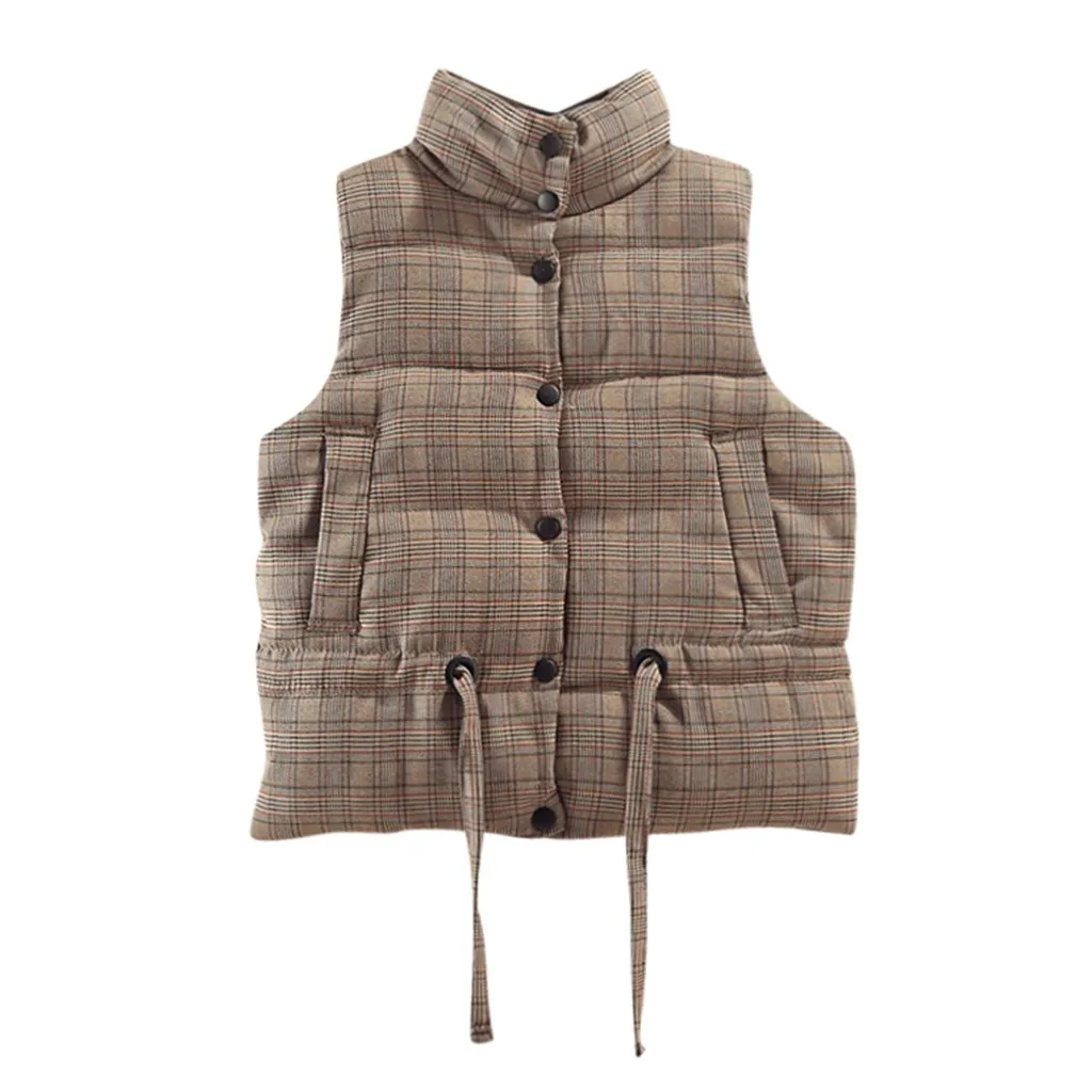 Клетчатый чехол с принтами воротник женские зимние жилеты 2019 новый модный