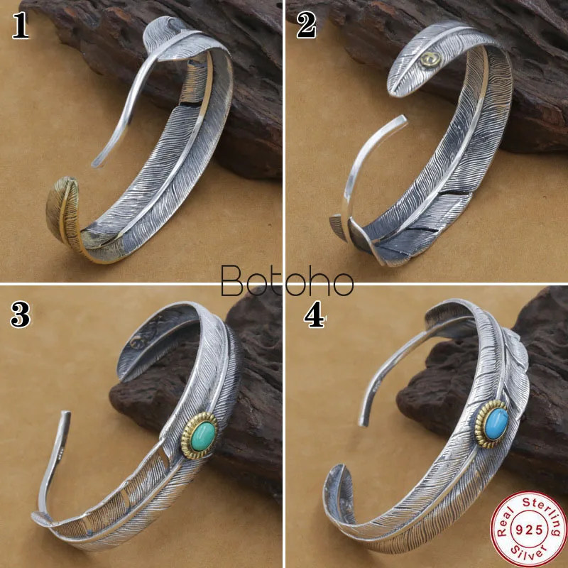 

925 Sterling Silver colour Feather Shape Open Cuff Bangle Bracelet for Men or Women Puck Classic Retro Style Hip Hop Party Rock