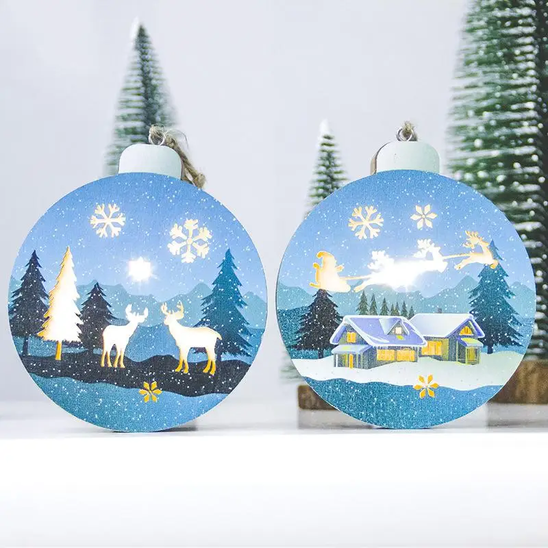 

Christmas Lights Christmas Ornaments Christmas Pendant Wooden 3D Luminous Beautiful LED Winter Arts Elk Gifts Festival