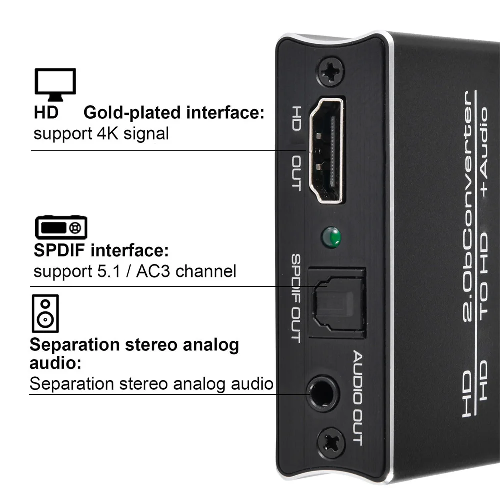 

4K x 2K Audio Splitter Adapter Optical HDMI-Compatible to HDMI-Compatible SPDIF + 3.5mm Stereo Audio Extractor Converter