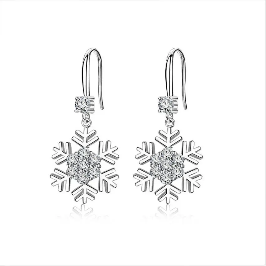 Женские Висячие серьги с кристаллами снежинки модные серебряные 925 пробы для