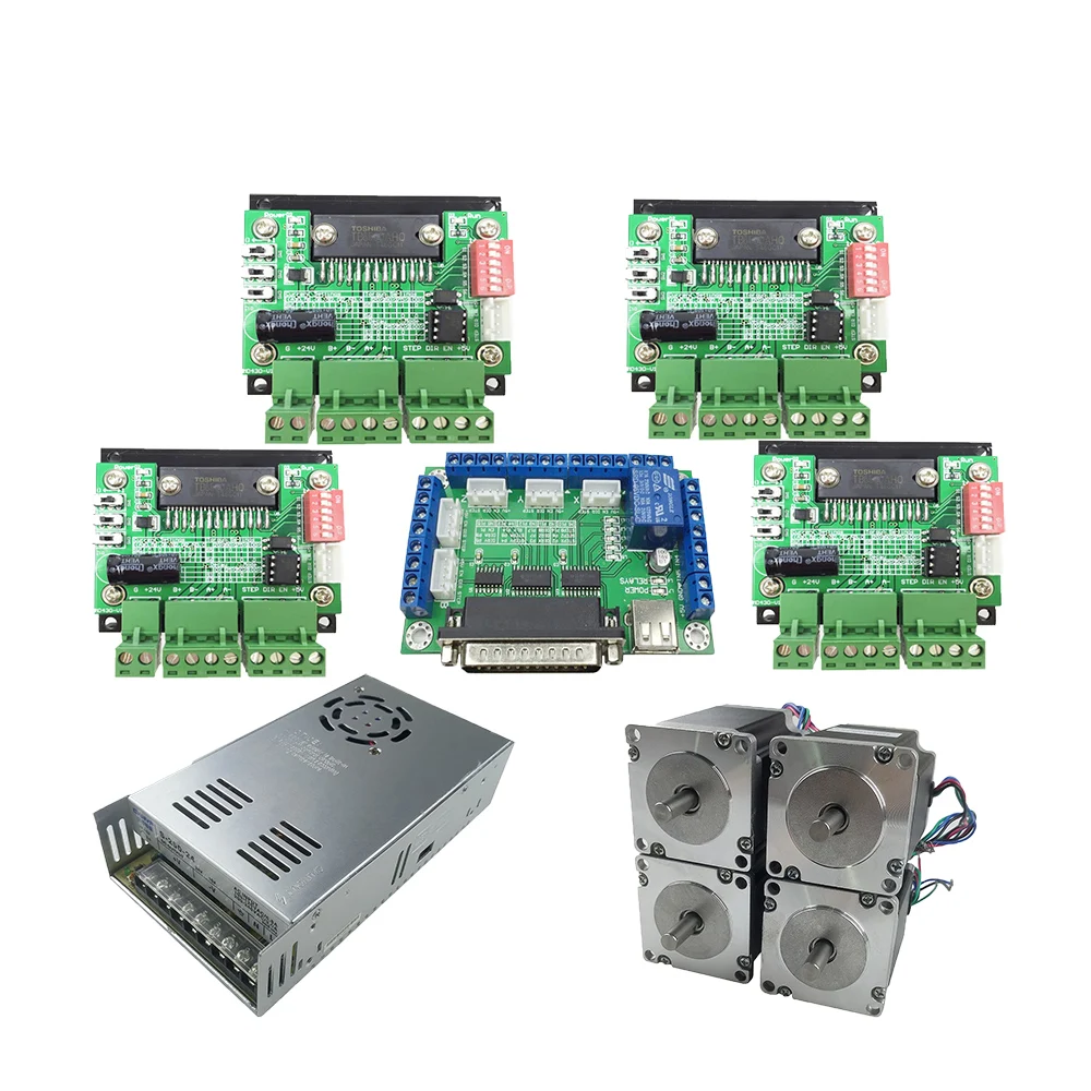 

HOT! CNC Router Kit 1pcs5 Axis Interface board+4pcs TB6560 stepper motor driver+4pcs Nema23 270 Oz-in motor+250W power supply