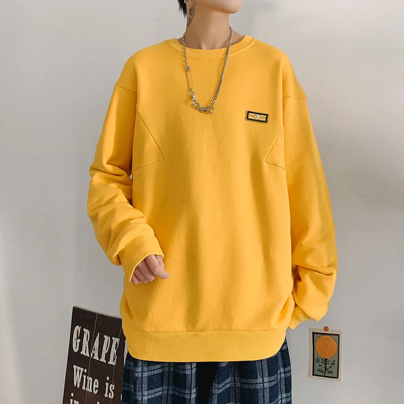 

Новинка Осень-зима 2021, Свободный Повседневный модный трендовый пуловер из чистого хлопка с длинным рукавом, мужской свитер C027