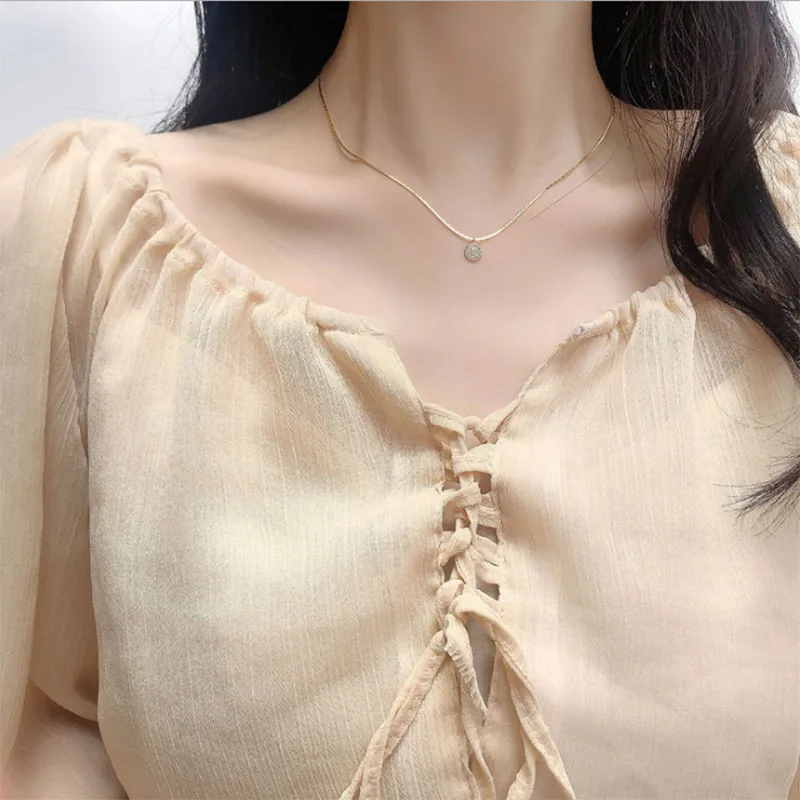

925 Simple Sterling Silver Full Zircon Round Choker Geometric Fashion Necklace Ladies Gift Fine Jewelry Accessories NK081