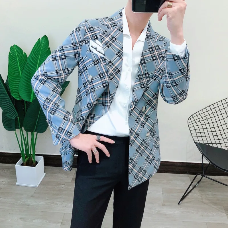 Весна 2020 британский стиль клетчатый блейзер для мужчин пиджак Повседневное