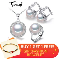 fenasy s925 sterling silver pearl necklace set clip earrings fashion jewelry ring boho freshwater pearl jewelry sets for women