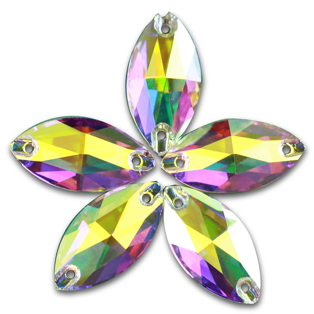 Разноцветные камни в форме конского глаза сшитые вручную с плоским основанием