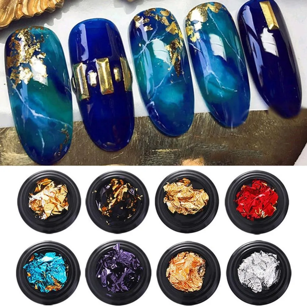 8 видов стилей дизайн ногтей блестящие цветные алюминиевые листы 3D DIY покрытие