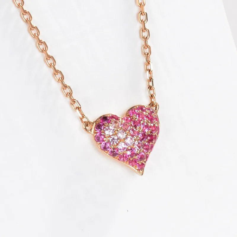 Блестящее сердце 18 к Настоящее желтое розовое золото 0.22ct Sappire кулон ожерелье для женщин Девушка необычный розовый настоящий очаровательный драгоценный камень ювелирные изделия