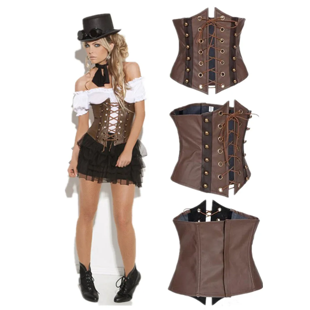 Женский Готический корсет в стиле стимпанк под грудью из искусственной кожи