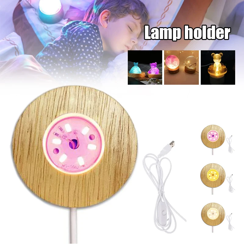 

3D LED Lamp Base USB Charging Glowing Light Holder Wooden Night Light Stand for Home Living Room Bedroom ALS88