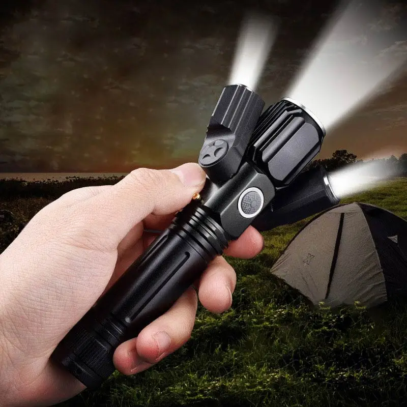 Strong Light Flashlight with 2 Rotating Auxiliary Lights Adjustable Focus Multi-function Flashlights for Fishing Hiking Camping | Освещение