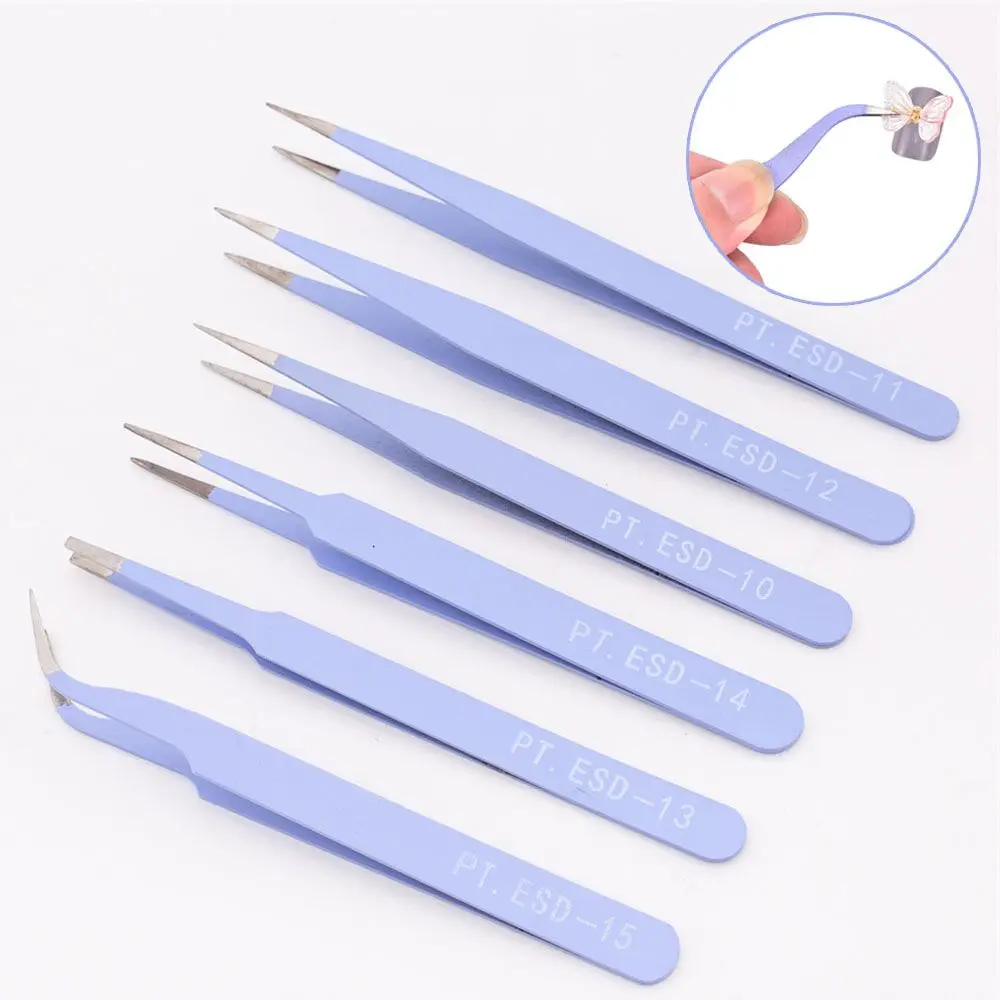

6 шт., цветные антистатические пинцеты из нержавеющей стали