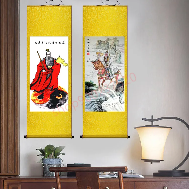(customized) The statue of Jiang Taigong Ziya Shang Taoist deity Fengshui silk scroll wall map | Дом и сад