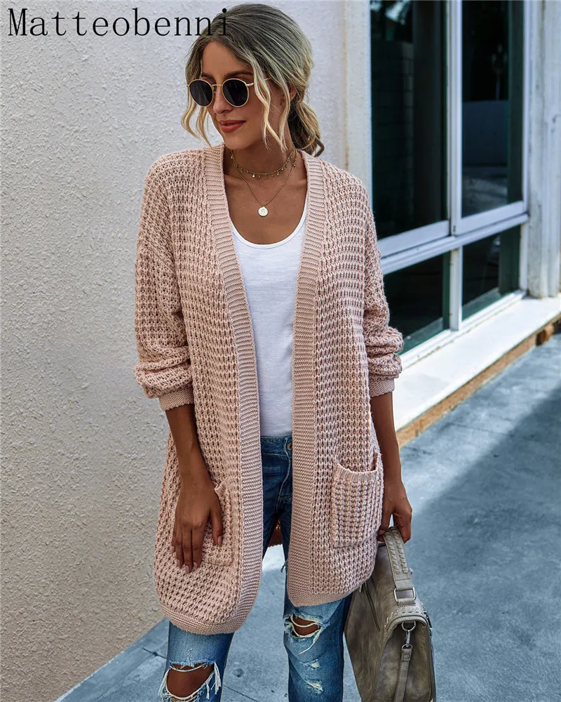 Fashion Cardigans Autumn Winter Womens Sweaters 2020 Knitting Sweater Long Cardigan Color Contrast Coat Female Knitted |