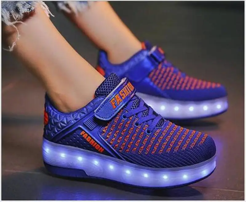 Детские светящиеся кроссовки с двумя колесами Золотой Розовый Светодиодный