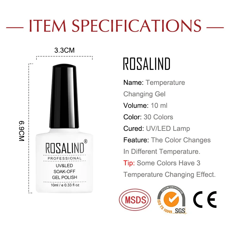 ROSALIND Гель-лак для ногтей 10 мл изменение температуры цвета УФ светодиодный Гель-лак для наращивания ногтей праймер Топ и базовый дизайн ногтей