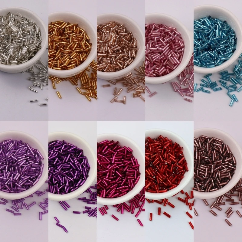 

300Pcs Glass Bugle 2x6mm 10g/bag Round Tube Glass Seed Beads for DIY Wedding Party Decoration Jewelry Findings Craft Accessories