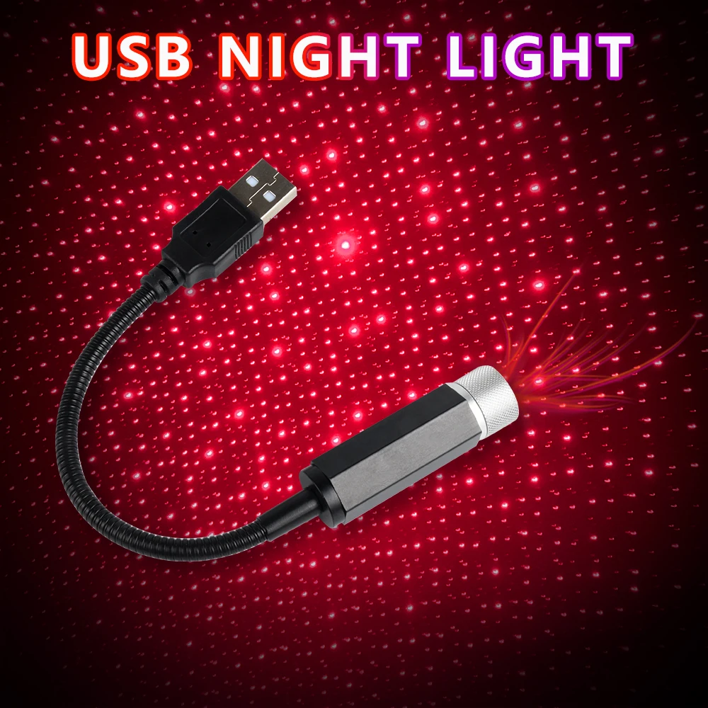 Автомобильный USB Night Light Star Потолочная Крыша Атмосфера Внутреннее освещение