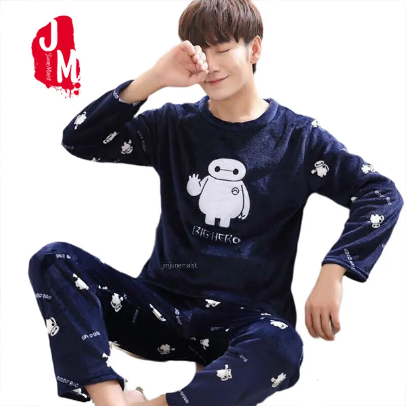 Мужская теплая Фланелевая пижама с длинным рукавом длинный пуловер длинные